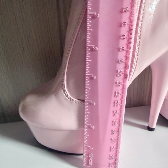 Pleaser Adore baby pink Patent Thigh High Boots - 5”1/2 Heel - Size 8 - Picture 12 of 13
